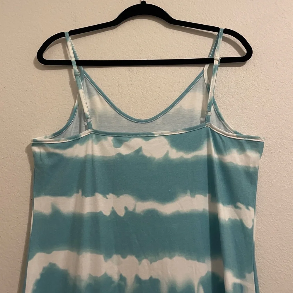 Turquoise Spaghetti Strap Sleeveless Tie Dye Long Macy Summer Sun Dress Size L - Picture 6 of 10